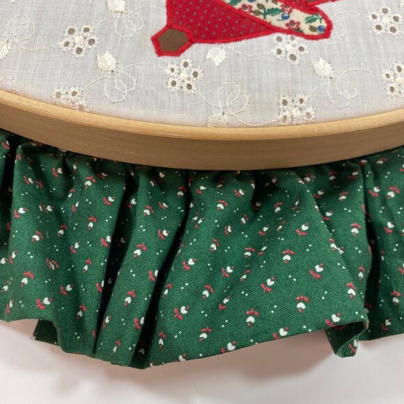 Handmade Christmas Rocking Horse Joy Drum Ruffled Edge Wall Art Embroidery Hoop - Picture 9 of 12